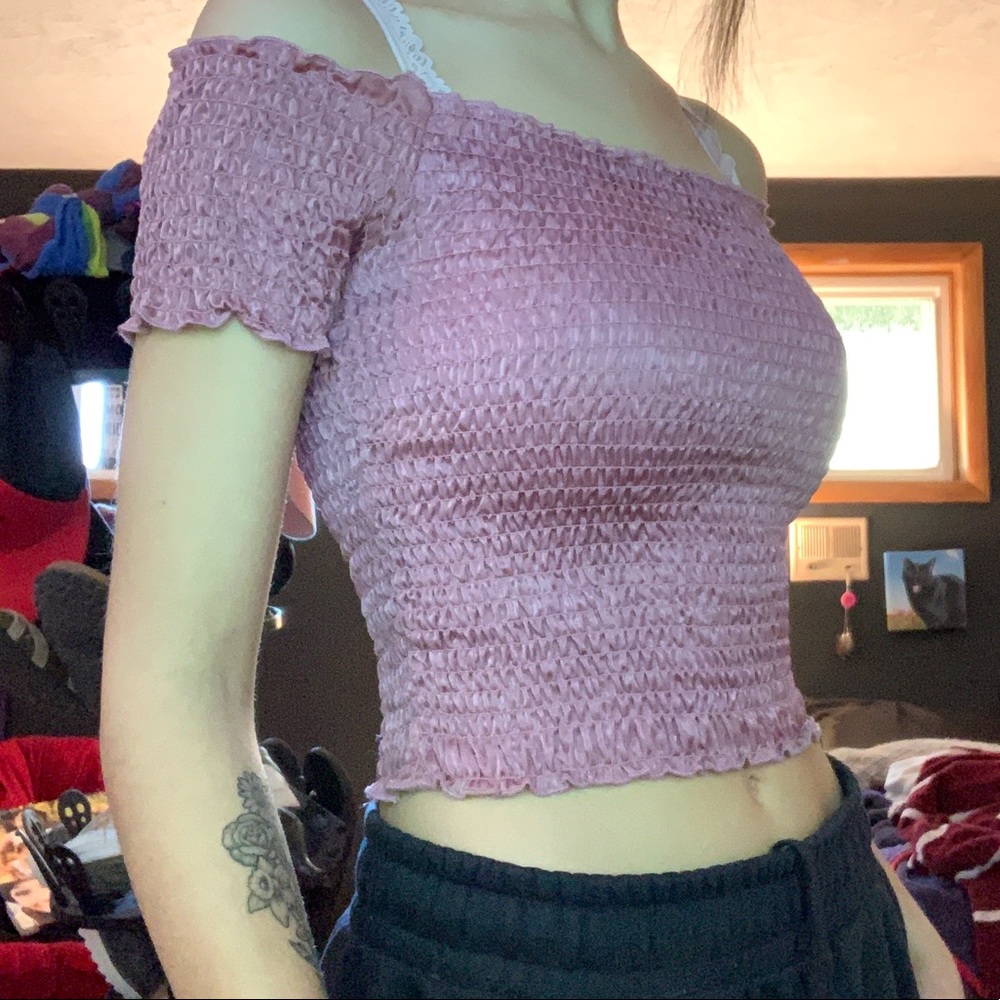 Zaful crimped pink crop top